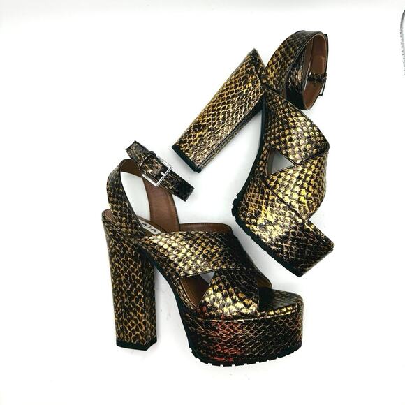 ALAÏA Gold Snakeskin Embossed Leather Platform Sandals Size 36.5 - Picture 2 of 13